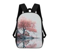 sinyumoney 17inch School Backpack for Girls Cherry Blossom Serenity Lake House Backpack 3D Printed Boy School Backpack Casual Daypack Rucksack for Middle School Students