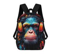 sinyumoney 17inch School Backpack for Girls Chimpanzee Headphones Music Art Print Backpack 3D Printed Boy School Backpack Casual Daypack Rucksack for Middle School Students