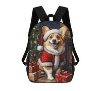 sinyumoney 17inch School Backpack for Girls Christmas Corgi Santa Claus Backpack 3D Printed Boy School Backpack Casual Daypack Rucksack for Middle School Students