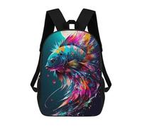 sinyumoney 17inch School Backpack for Girls Colorful Betta Fish Art Print Backpack 3D Printed Boy School Backpack Casual Daypack Rucksack for Middle School Students
