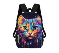 sinyumoney 17inch School Backpack for Girls Colorful Cat Art Print-15 Backpack 3D Printed Boy School Backpack Casual Daypack Rucksack for Middle School Students