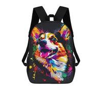 sinyumoney 17inch School Backpack for Girls Colorful Corgi Art Print Backpack 3D Printed Boy School Backpack Casual Daypack Rucksack for Middle School Students