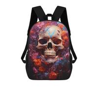 sinyumoney 17inch School Backpack for Girls Colorful Floral Skull Artwork Backpack 3D Printed Boy School Backpack Casual Daypack Rucksack for Middle School Students