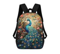 sinyumoney 17inch School Backpack for Girls Colorful Peacock Garden Artwork Backpack 3D Printed Boy School Backpack Casual Daypack Rucksack for Middle School Students