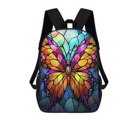 sinyumoney 17inch School Backpack for Girls Colorful Stained Glass Butterfly Backpack 3D Printed Boy School Backpack Casual Daypack Rucksack for Middle School Students