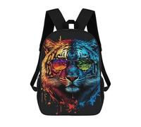 sinyumoney 17inch School Backpack for Girls Colorful Tiger Sunglasses Art Print-1 Backpack 3D Printed Boy School Backpack Casual Daypack Rucksack for Middle School Students
