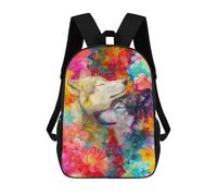 sinyumoney 17inch School Backpack for Girls Colorful Wolves in Flowers Backpack 3D Printed Boy School Backpack Casual Daypack Rucksack for Middle School Students