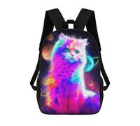sinyumoney 17inch School Backpack for Girls Cosmic Rainbow Cat Backpack 3D Printed Boy School Backpack Casual Daypack Rucksack for Middle School Students