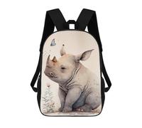 sinyumoney 17inch School Backpack for Girls Cute Baby Rhino Painting Backpack 3D Printed Boy School Backpack Casual Daypack Rucksack for Middle School Students