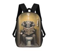 sinyumoney 17inch School Backpack for Girls Elephant Reading on Toilet Backpack 3D Printed Boy School Backpack Casual Daypack Rucksack for Middle School Students
