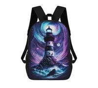 sinyumoney 17inch School Backpack for Girls Enchanted Lighthouse Night Scene Backpack 3D Printed Boy School Backpack Casual Daypack Rucksack for Middle School Students