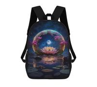 sinyumoney 17inch School Backpack for Girls Enchanted Lotus Pond Moonlit Scene Backpack 3D Printed Boy School Backpack Casual Daypack Rucksack for Middle School Students
