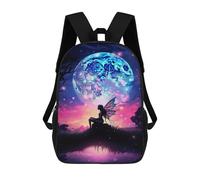 sinyumoney 17inch School Backpack for Girls Enchanted Moonlit Fairy Scene Backpack 3D Printed Boy School Backpack Casual Daypack Rucksack for Middle School Students