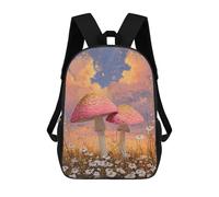 sinyumoney 17inch School Backpack for Girls Enchanted Mushroom Field Sunset Backpack 3D Printed Boy School Backpack Casual Daypack Rucksack for Middle School Students