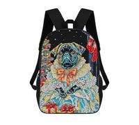 sinyumoney 17inch School Backpack for Girls Festive Pug Portrait Backpack 3D Printed Boy School Backpack Casual Daypack Rucksack for Middle School Students