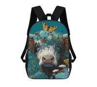 sinyumoney 17inch School Backpack for Girls Floral Cow with Butterfly Backpack 3D Printed Boy School Backpack Casual Daypack Rucksack for Middle School Students