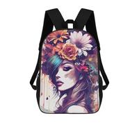 sinyumoney 17inch School Backpack for Girls Floral Portrait Backpack 3D Printed Boy School Backpack Casual Daypack Rucksack for Middle School Students
