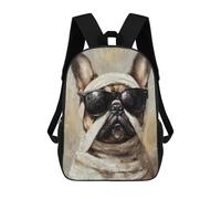 sinyumoney 17inch School Backpack for Girls Frenchie Sunglasses Painting Backpack 3D Printed Boy School Backpack Casual Daypack Rucksack for Middle School Students