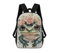 sinyumoney 17inch School Backpack for Girls Frog with Flower Crown Backpack 3D Printed Boy School Backpack Casual Daypack Rucksack for Middle School Students