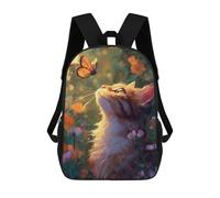 sinyumoney 17inch School Backpack for Girls Garden Cat Butterfly Scene Backpack 3D Printed Boy School Backpack Casual Daypack Rucksack for Middle School Students