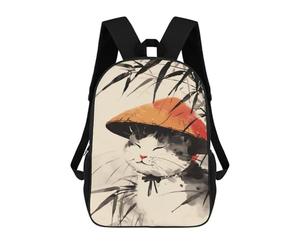 sinyumoney 17inch School Backpack for Girls Happy Bamboo Japanese Cat Backpack 3D Printed Boy School Backpack Casual Daypack Rucksack for Middle School Students