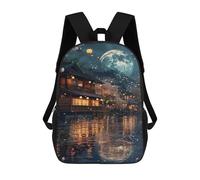sinyumoney 17inch School Backpack for Girls Japanese Lanterns Moon Night Backpack 3D Printed Boy School Backpack Casual Daypack Rucksack for Middle School Students