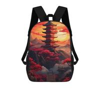 sinyumoney 17inch School Backpack for Girls Japanese Pagoda Sunset Landscape-7 Backpack 3D Printed Boy School Backpack Casual Daypack Rucksack for Middle School Students