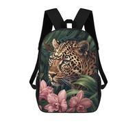 sinyumoney 17inch School Backpack for Girls Jungle Leopard with Pink Flowers Backpack 3D Printed Boy School Backpack Casual Daypack Rucksack for Middle School Students