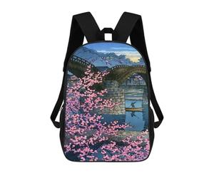 sinyumoney 17inch School Backpack for Girls Kintai Bridge Night Spring Backpack 3D Printed Boy School Backpack Casual Daypack Rucksack for Middle School Students