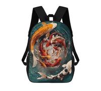 sinyumoney 17inch School Backpack for Girls Koi Fish Art Print-2 Backpack 3D Printed Boy School Backpack Casual Daypack Rucksack for Middle School Students