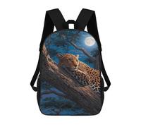 sinyumoney 17inch School Backpack for Girls Leopard Moonlit Tree Rest Backpack 3D Printed Boy School Backpack Casual Daypack Rucksack for Middle School Students