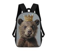 sinyumoney 17inch School Backpack for Girls Little King Bear Backpack 3D Printed Boy School Backpack Casual Daypack Rucksack for Middle School Students