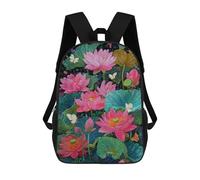 sinyumoney 17inch School Backpack for Girls Lotus Pond with Butterflies Backpack 3D Printed Boy School Backpack Casual Daypack Rucksack for Middle School Students