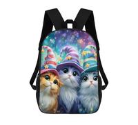 sinyumoney 17inch School Backpack for Girls Magical Wizard Cats Backpack 3D Printed Boy School Backpack Casual Daypack Rucksack for Middle School Students