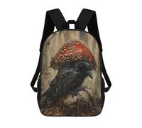 sinyumoney 17inch School Backpack for Girls Mystical Forest Crow with Mushroom Hat Backpack 3D Printed Boy School Backpack Casual Daypack Rucksack for Middle School Students