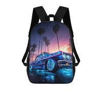 sinyumoney 17inch School Backpack for Girls Neon Classic Car Sunset Scene Backpack 3D Printed Boy School Backpack Casual Daypack Rucksack for Middle School Students