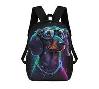 sinyumoney 17inch School Backpack for Girls Neon Dachshund Glasses Art Print Backpack 3D Printed Boy School Backpack Casual Daypack Rucksack for Middle School Students
