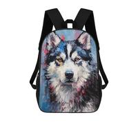 sinyumoney 17inch School Backpack for Girls Palette Husky Dog Painting Backpack 3D Printed Boy School Backpack Casual Daypack Rucksack for Middle School Students