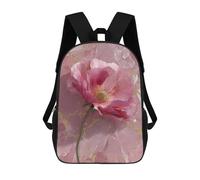 sinyumoney 17inch School Backpack for Girls Pink Poppy on Marble Background Backpack 3D Printed Boy School Backpack Casual Daypack Rucksack for Middle School Students