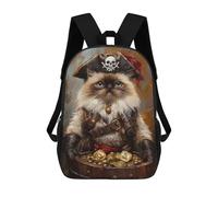 sinyumoney 17inch School Backpack for Girls Pirate Cat Treasure Chest-14 Backpack 3D Printed Boy School Backpack Casual Daypack Rucksack for Middle School Students