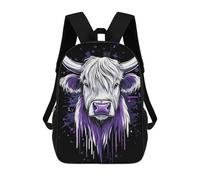 sinyumoney 17inch School Backpack for Girls Purple Highland Cow Portrait Backpack 3D Printed Boy School Backpack Casual Daypack Rucksack for Middle School Students