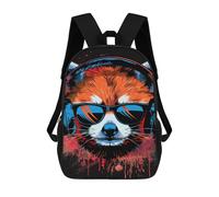 sinyumoney 17inch School Backpack for Girls Raccoon DJ Headphones Art Print Backpack 3D Printed Boy School Backpack Casual Daypack Rucksack for Middle School Students