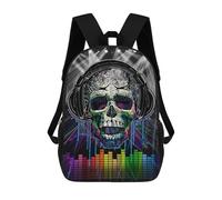 sinyumoney 17inch School Backpack for Girls Rad Laser Skull Music Show Backpack 3D Printed Boy School Backpack Casual Daypack Rucksack for Middle School Students
