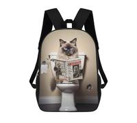 sinyumoney 17inch School Backpack for Girls Ragdoll Cat on The Toilet Backpack 3D Printed Boy School Backpack Casual Daypack Rucksack for Middle School Students