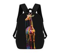 sinyumoney 17inch School Backpack for Girls Rainbow Colored Giraffe Backpack 3D Printed Boy School Backpack Casual Daypack Rucksack for Middle School Students