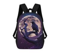 sinyumoney 17inch School Backpack for Girls Raven Moon Backpack 3D Printed Boy School Backpack Casual Daypack Rucksack for Middle School Students