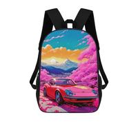 sinyumoney 17inch School Backpack for Girls Red Cars Pink Cherry Bloss Backpack 3D Printed Boy School Backpack Casual Daypack Rucksack for Middle School Students