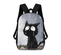sinyumoney 17inch School Backpack for Girls Sad Black Cat in The Rain Backpack 3D Printed Boy School Backpack Casual Daypack Rucksack for Middle School Students