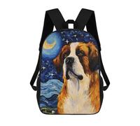 sinyumoney 17inch School Backpack for Girls Saint Bernard Starry Night Backpack 3D Printed Boy School Backpack Casual Daypack Rucksack for Middle School Students