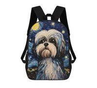 sinyumoney 17inch School Backpack for Girls Shih Tzu Dog Starry Night Backpack 3D Printed Boy School Backpack Casual Daypack Rucksack for Middle School Students